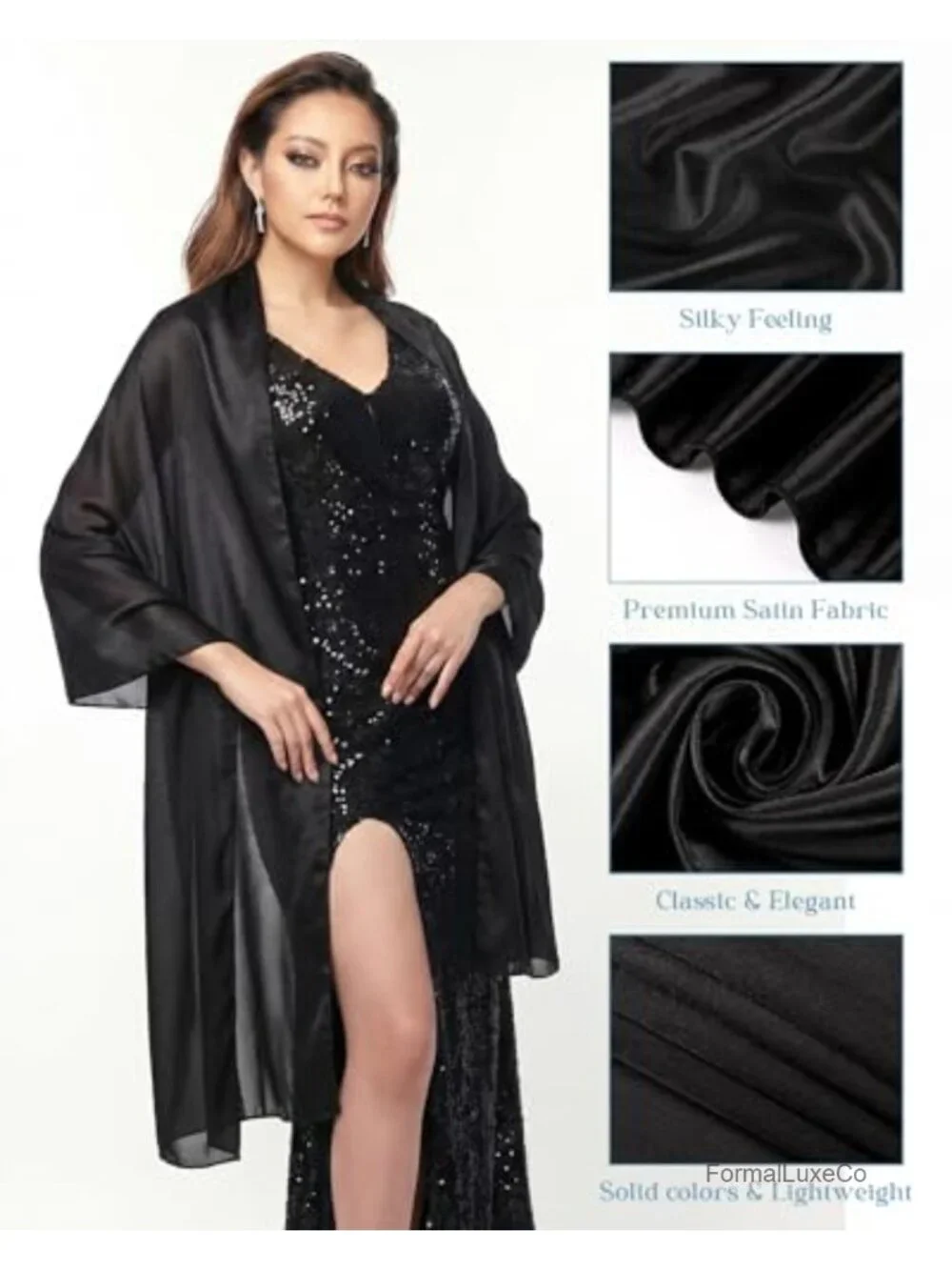 Satin Shawl Wrap for Evening Dresses Elegant Soft Silky Wedding Bridal Scarf